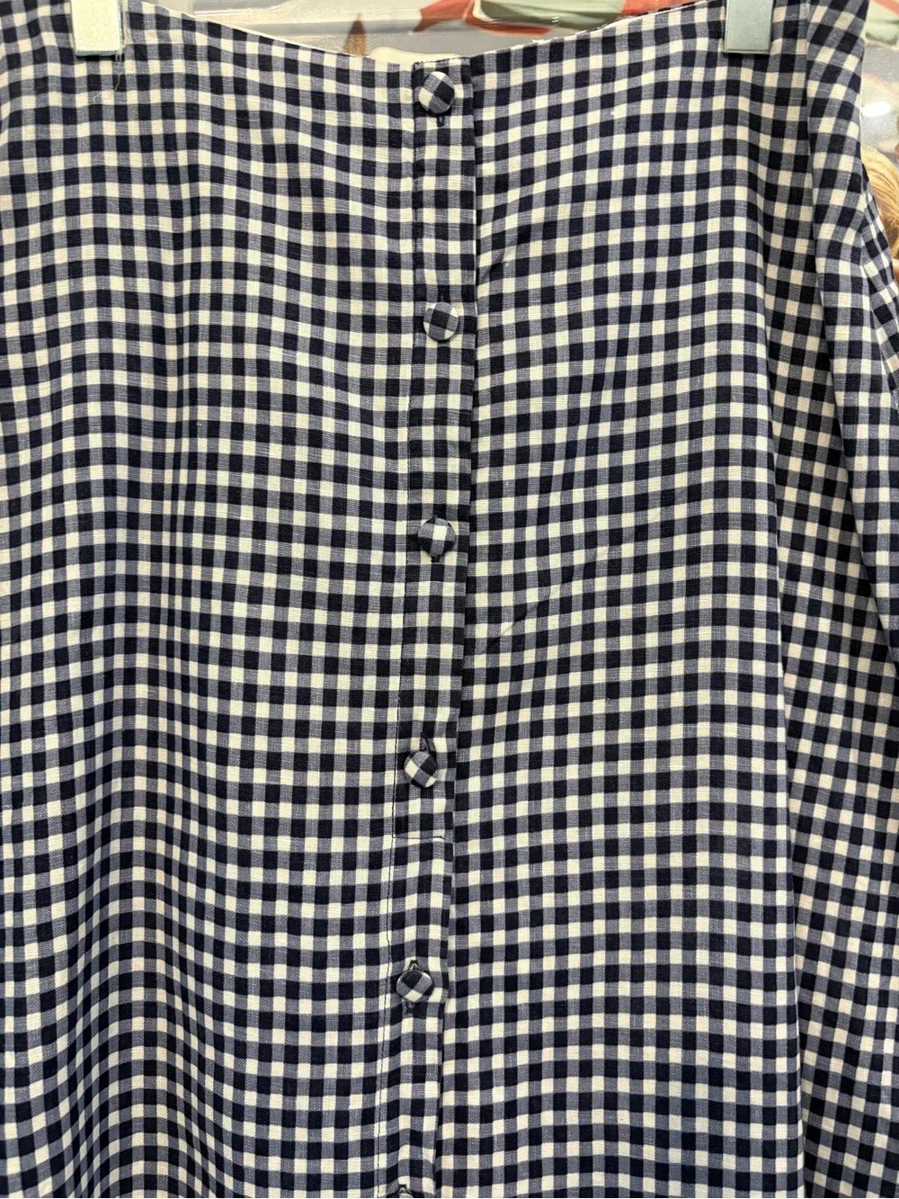Reformation Navy and White Gingham Button-Front Midi Skirt